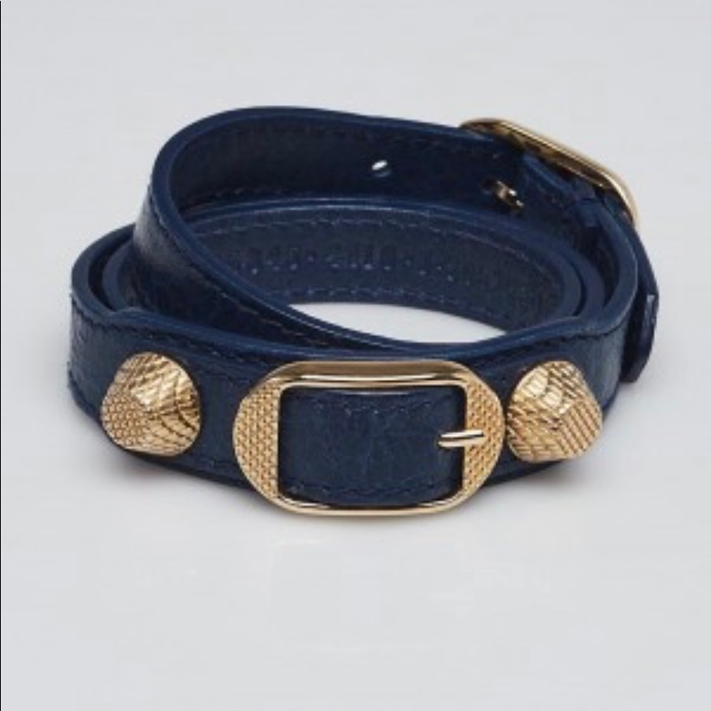 Balenciaga Navy Leather Wrap Bracelet
